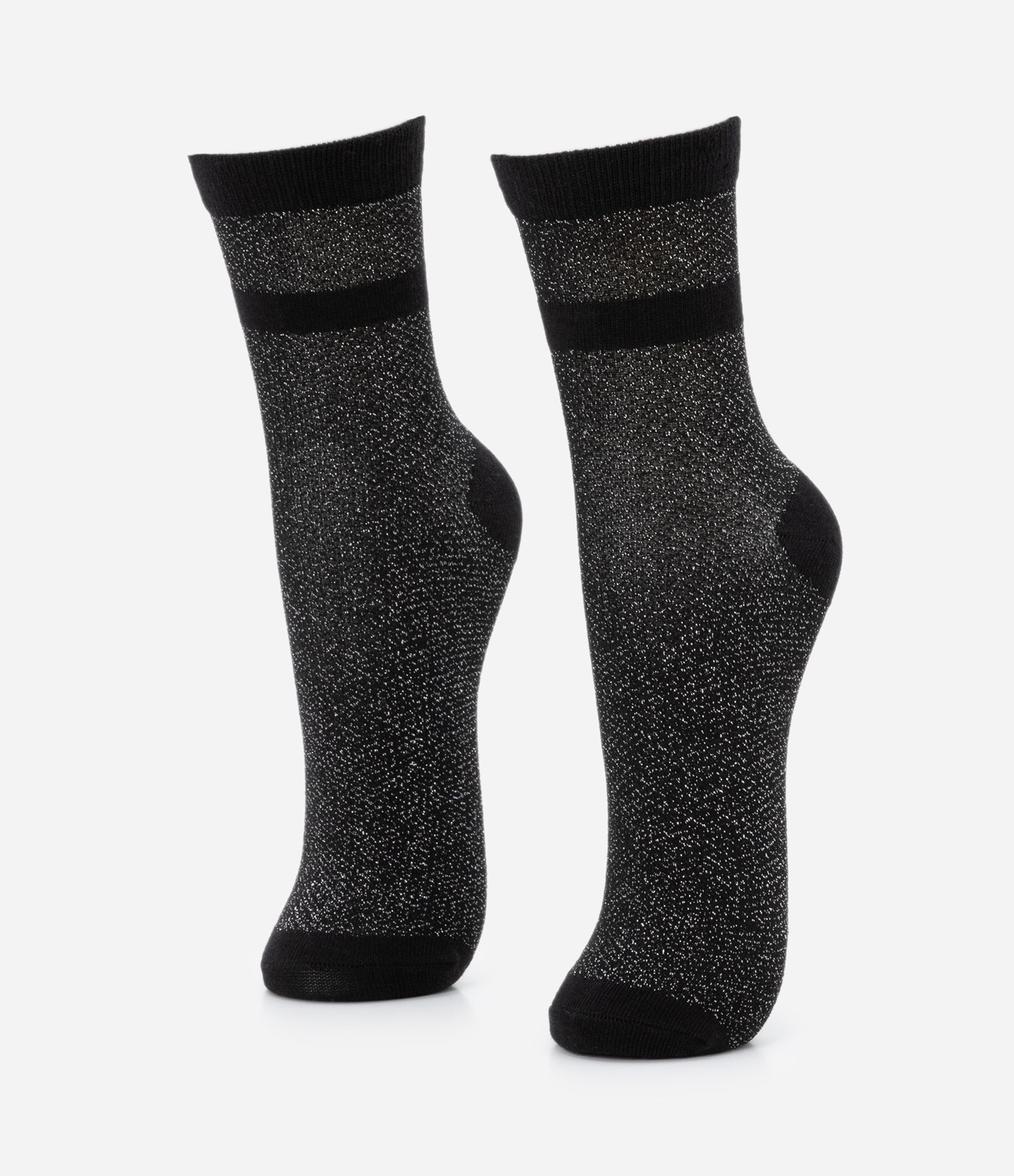 Meia Cano Alto Seamless com Detalhe de Fio Metalizado Preto 1