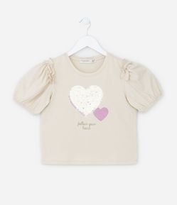 Blusa Curta Infantil com Bordado em Paetê - Tam 5 a 14 Anos