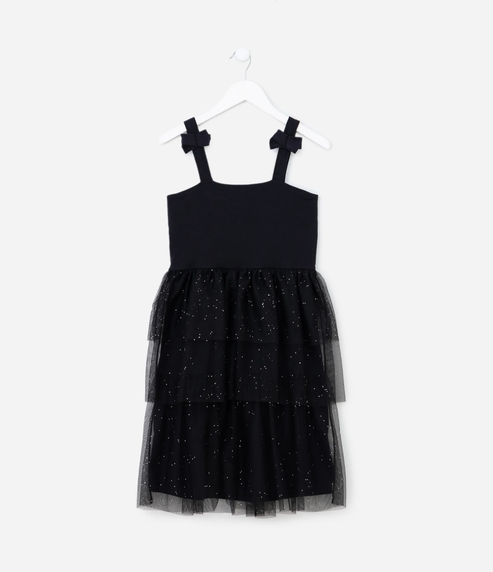 Vestido Infantil em Tule com Babados e Brilhos - Tam 5 a 14 Anos Preto 1