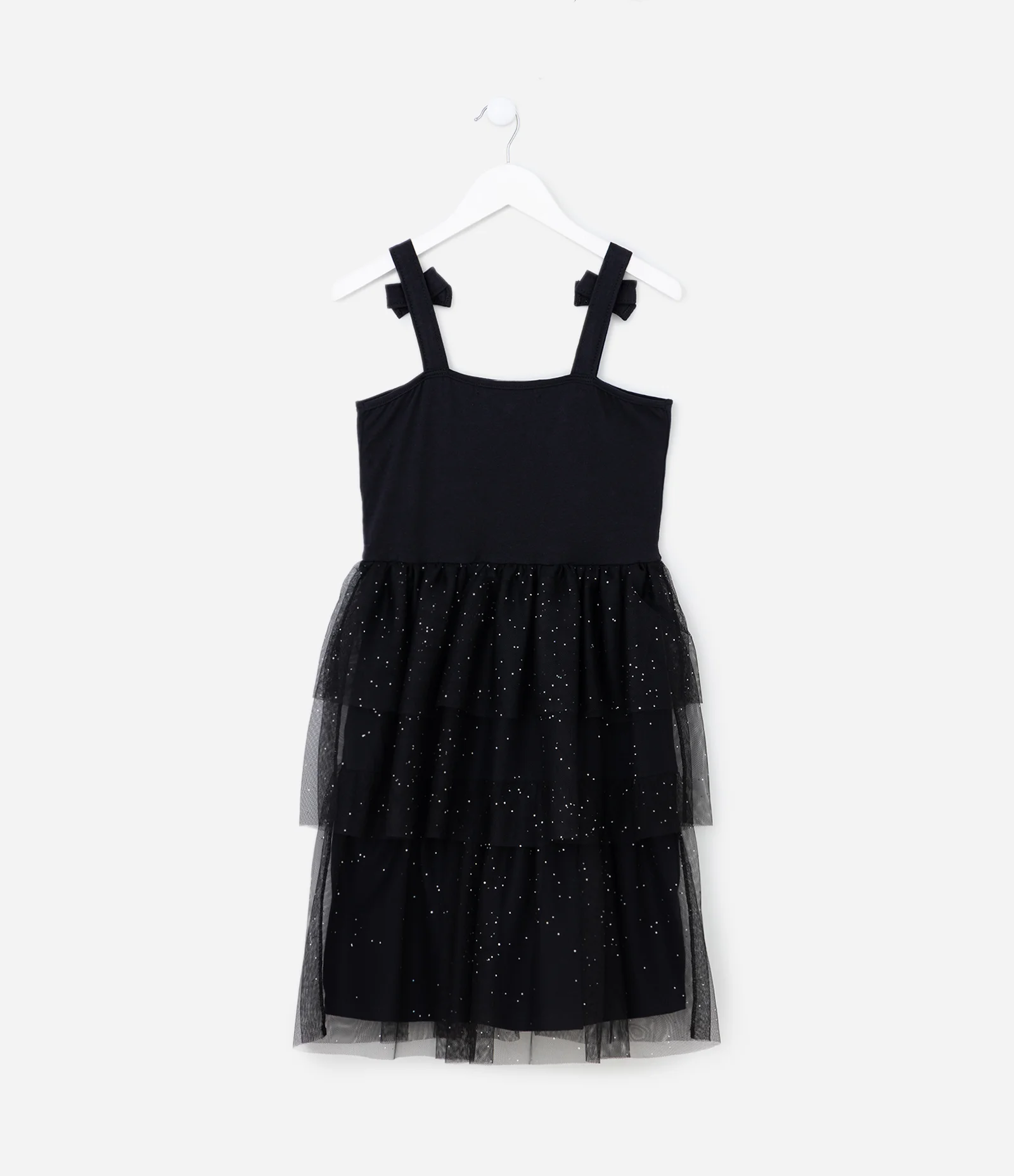 Vestido Infantil em Tule com Babados e Brilhos - Tam 5 a 14 Anos Preto 2