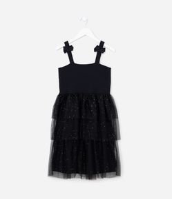 Vestido Infantil em Tule com Babados e Brilhos - Tam 5 a 14 Anos
