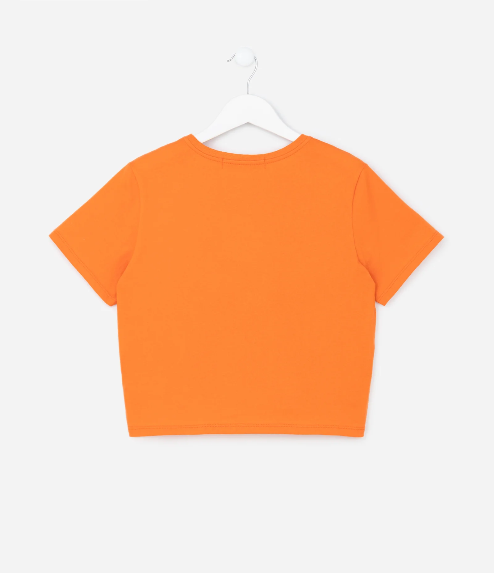 Camiseta Cropped Infantil com Bordado Cara de Abóbora - Tam 5 a 14 Anos Laranja 2
