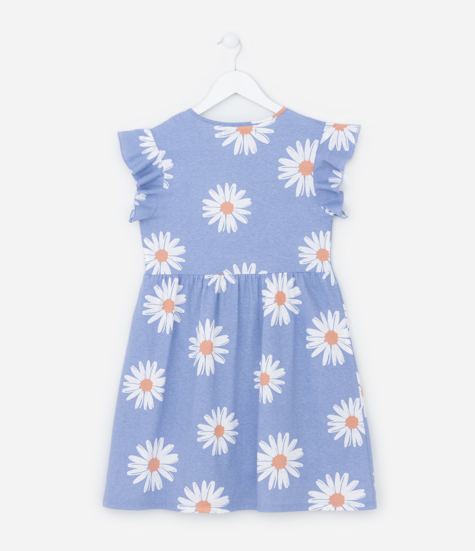 Vestido Infantil em Algodão com Babados e Estampa de Margaridas - Tam 5 a 14 Anos Azul 2