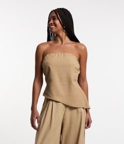 Blusa Tomara que Caia em Linho com Barra Assimétrica