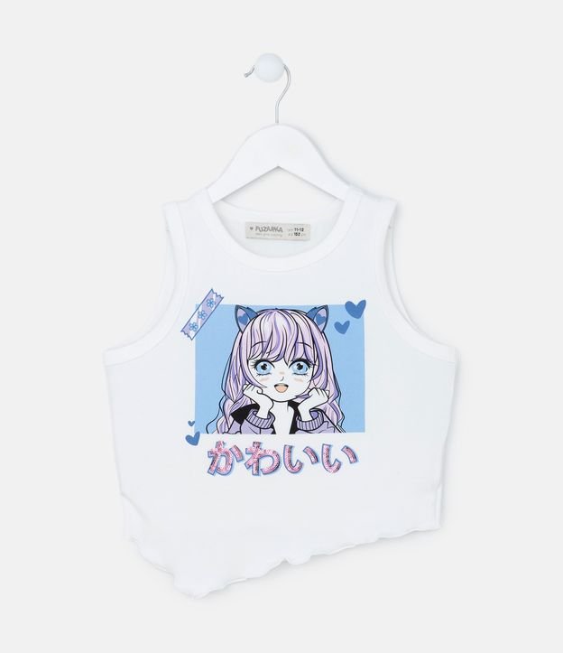 Regata Infantil com Estampa de Anime e Barra Assimétrica - Tam 7 a 14 Anos