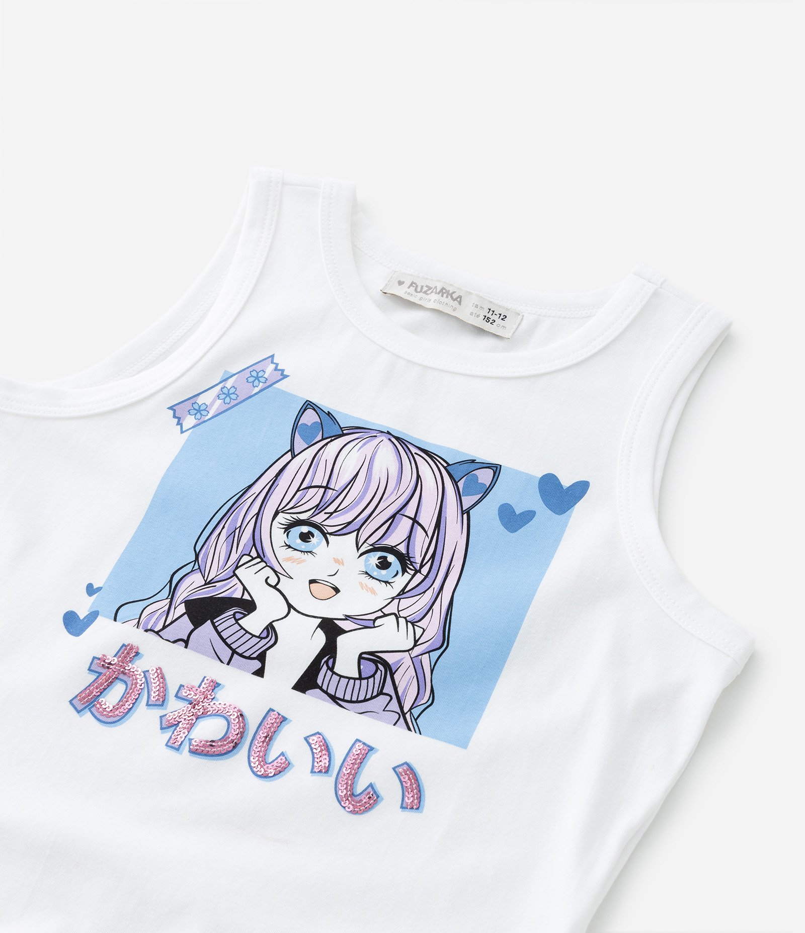 Regata Infantil com Estampa de Anime e Barra Assimétrica - Tam 7 a 14 Anos Branco Neve 4