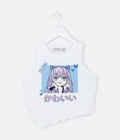 Regata Infantil com Estampa de Anime e Barra Assimétrica - Tam 7 a 14 Anos