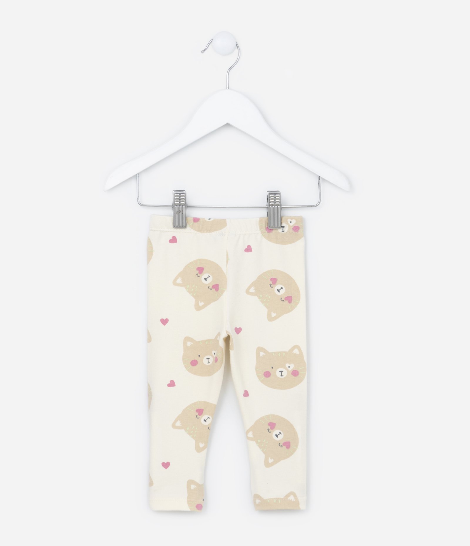 Calça Legging Infantil em Cotton com Estampa Gatinha - Tam 0 a 18 meses Bege 2