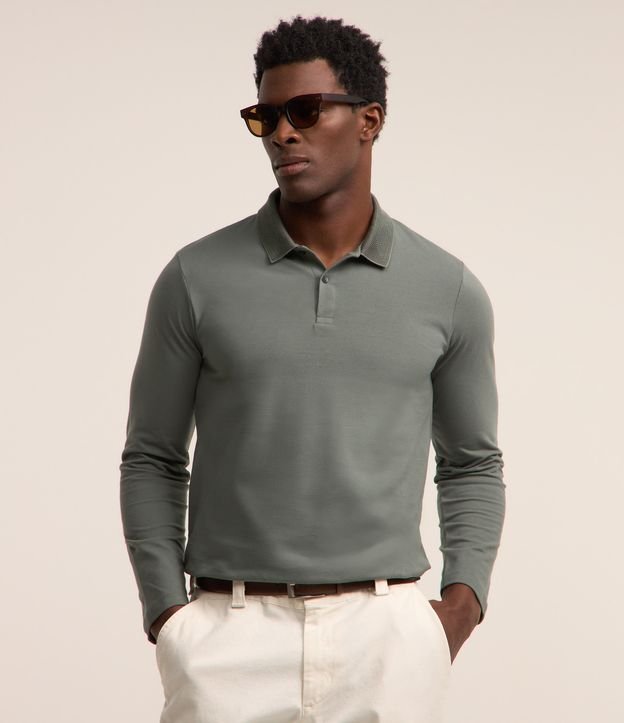 Camiseta em Piquet com Gola Polo Jacquard