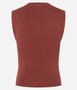 Blusa Sem Manga em Tricô Canelado com Gola Redonda