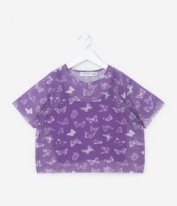 Camiseta Infantil com Estampa de Borboletas e Top - Tam 5 a 14 Anos
