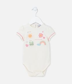 Body Infantil com Estampa Interativa de Gatinho Arco-Íris Flor e Sol - Tam 0 a 18 meses