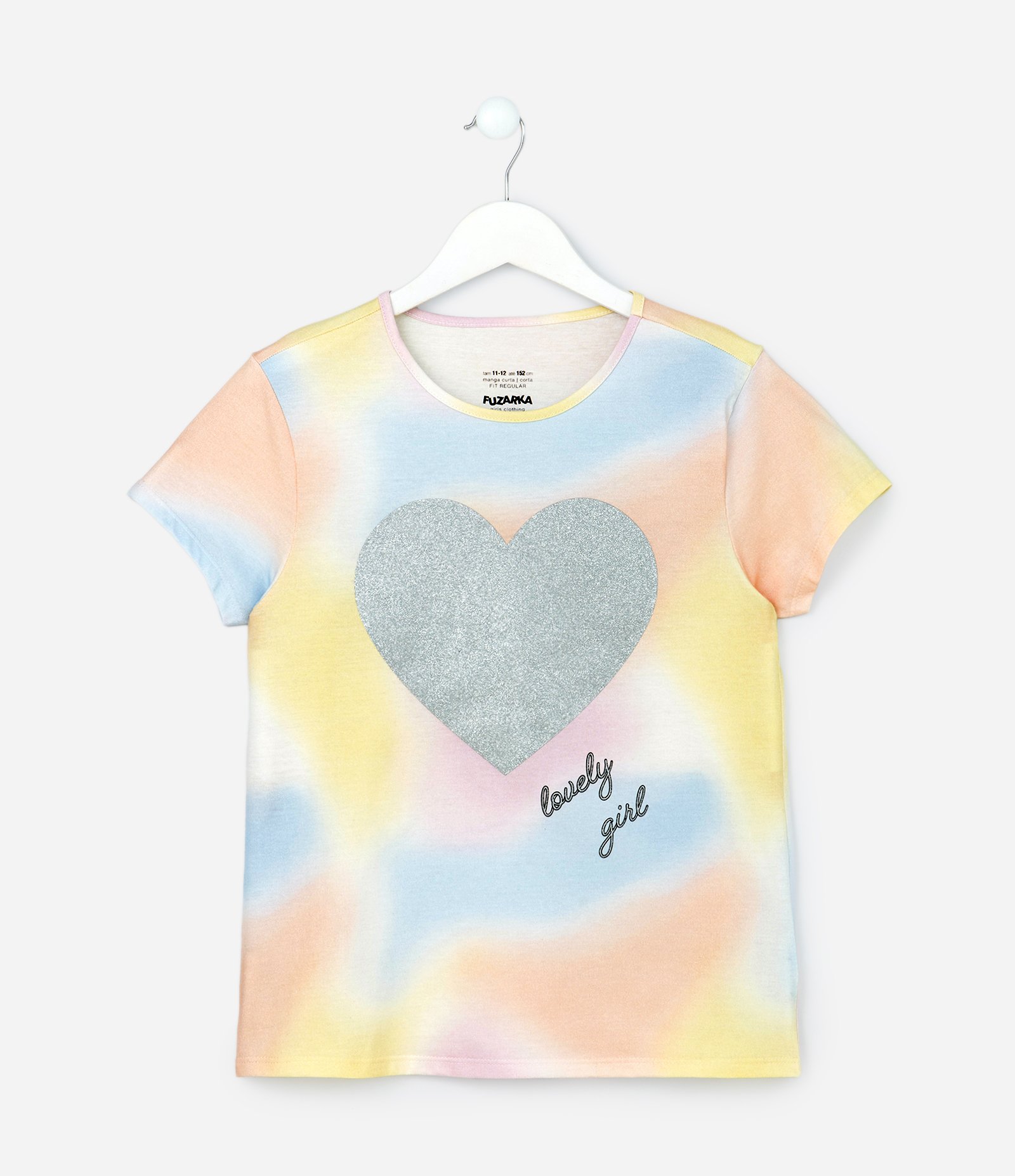 Camiseta Infantil com Estampa Tie Dye e Coração em Glitter - Tam 5 a 14 Anos Multicores 1