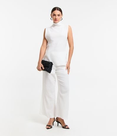 Calça Fluída Texturizada em Algodão com Cós Elástico Calça Fluída Texturizada em Algodão com Cós Elástico