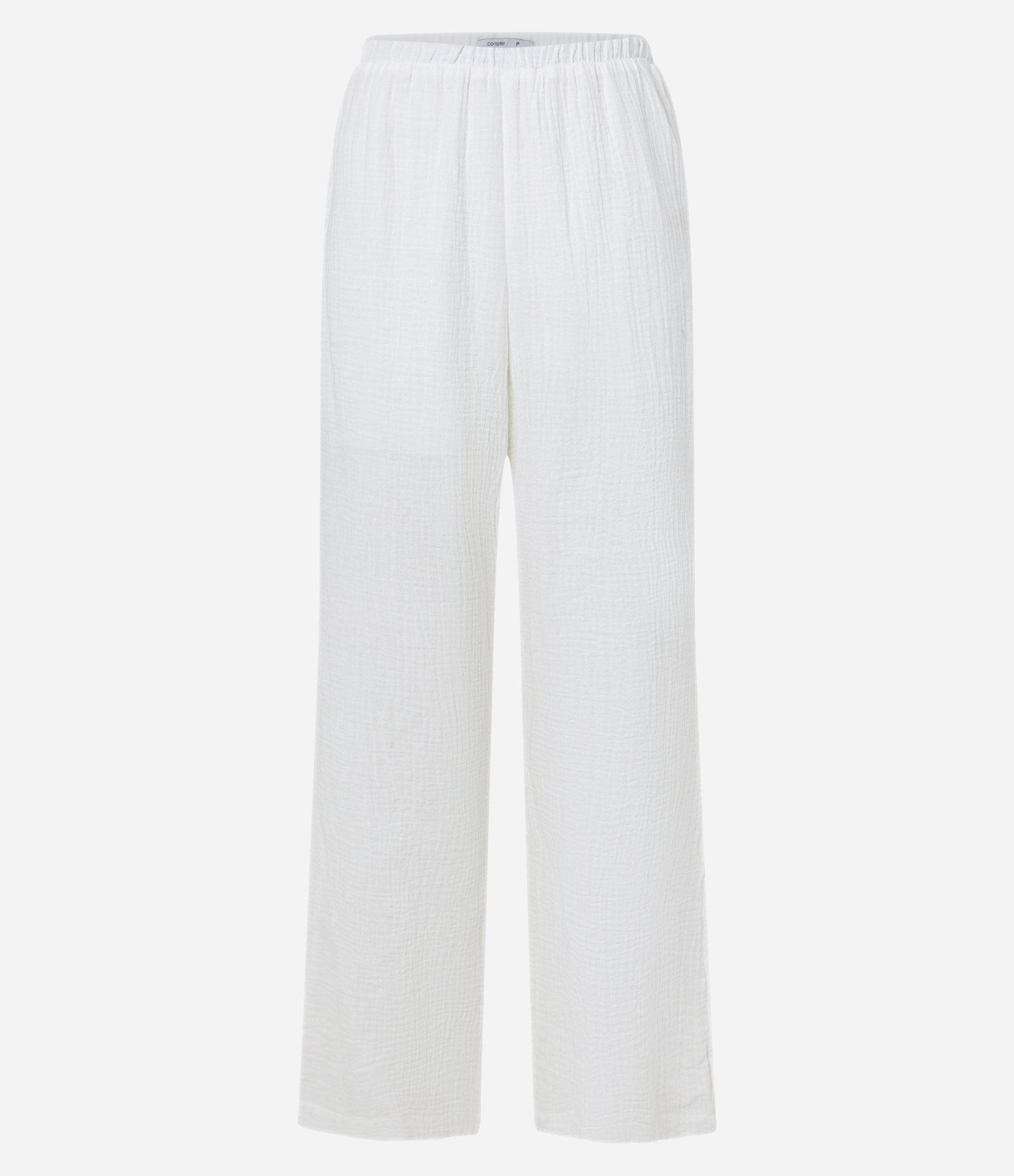 Calça Fluída Texturizada em Algodão com Cós Elástico Branco 5