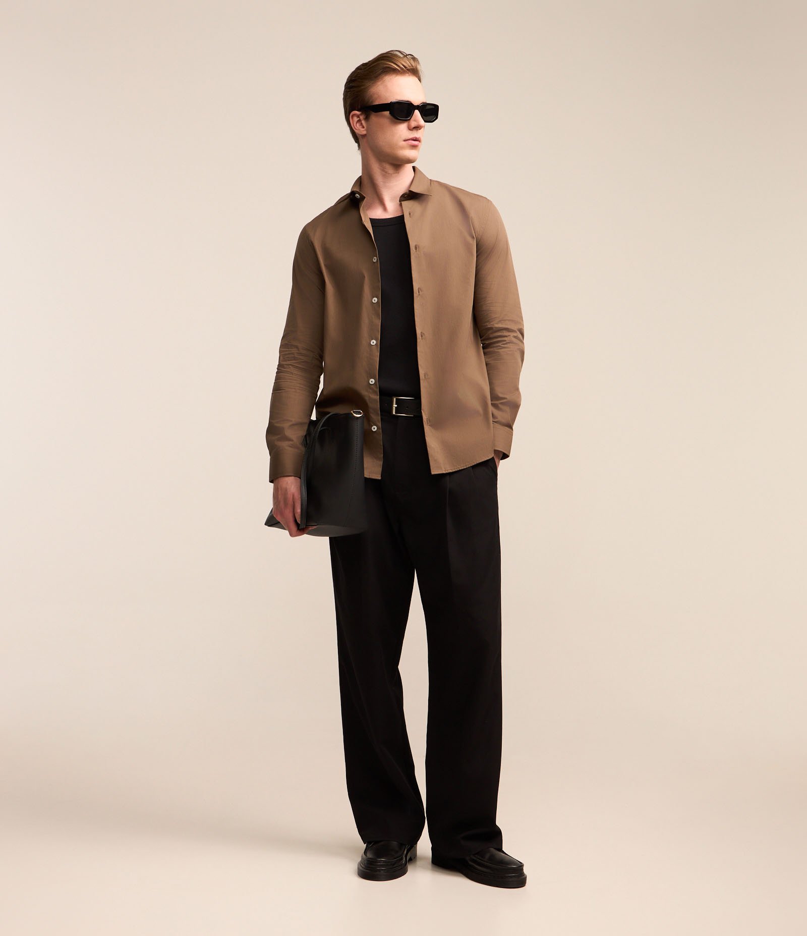 Camisa Regular em Algodão com Manga Longa Marrom 2