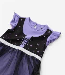 Vestido Body Infantil com Estampa Bruxinha com Saia de Tule - Tam 0 a 24 meses