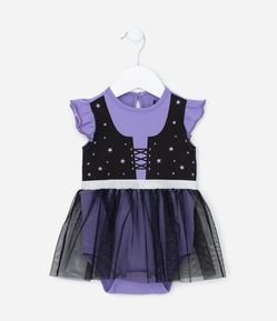 Vestido Body Infantil com Estampa Bruxinha com Saia de Tule - Tam 0 a 24 meses