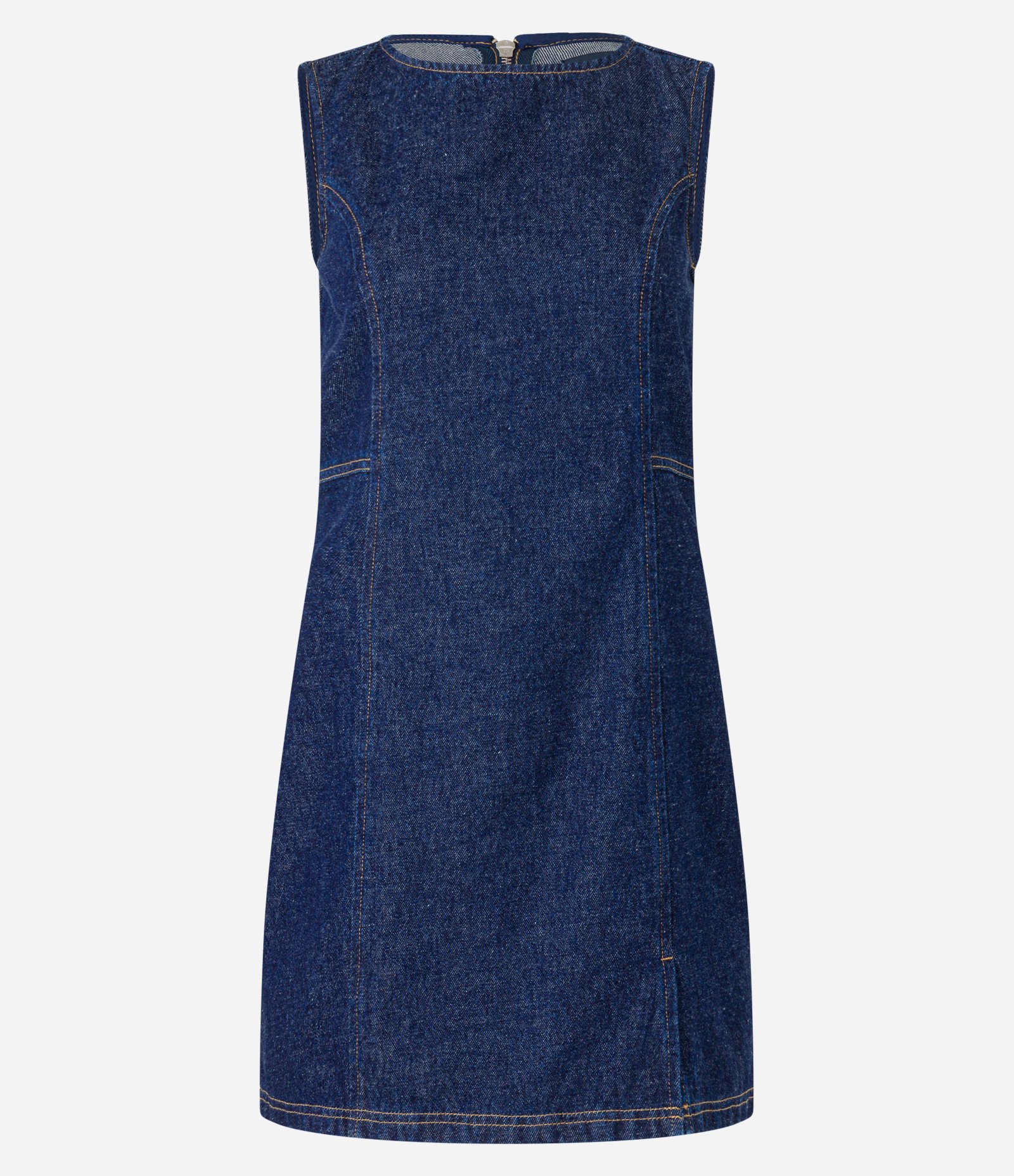 Vestido Curto Jeans com Recortes e Zíper nas Costas Azul 6