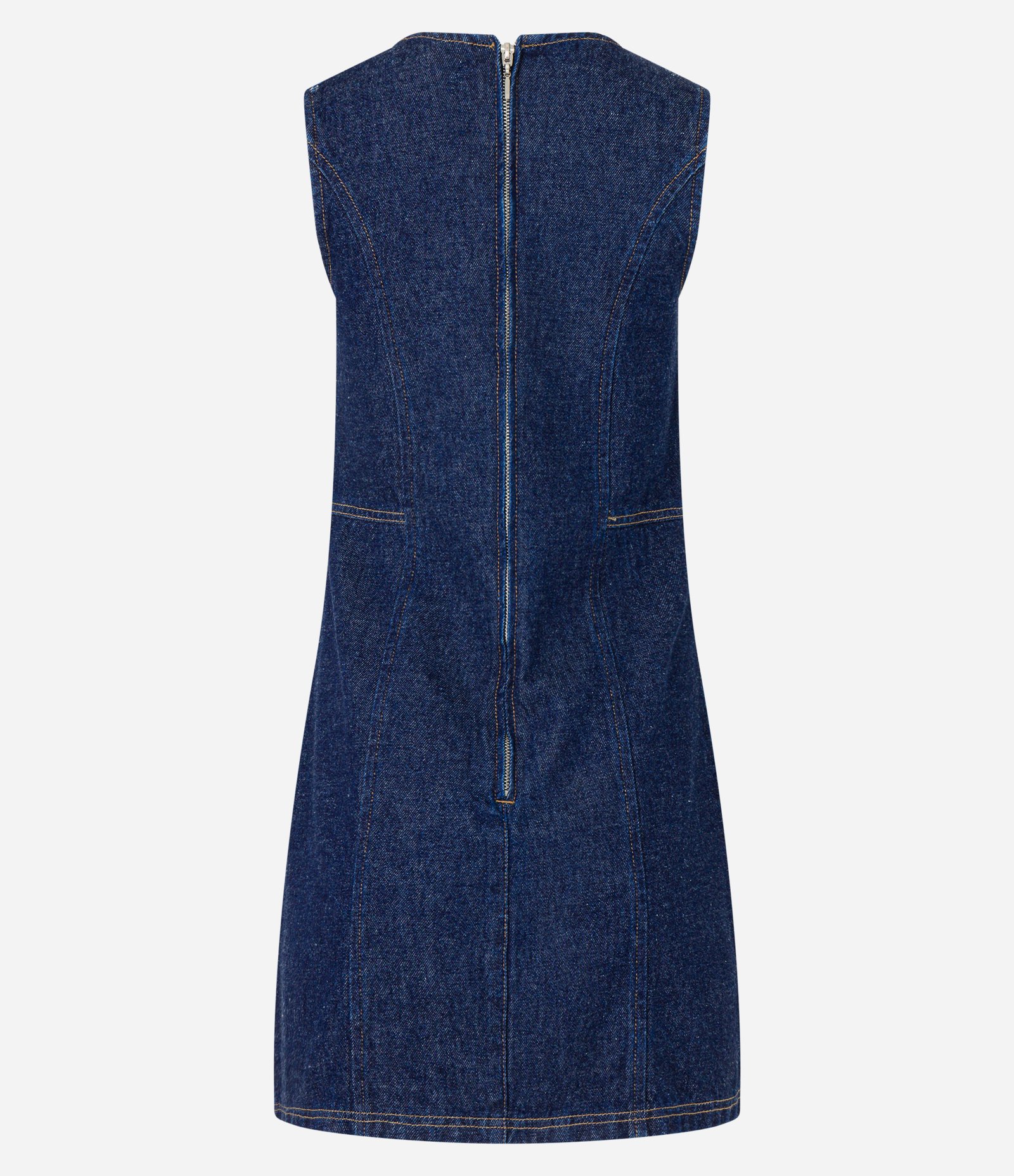 Vestido Curto Jeans com Recortes e Zíper nas Costas Azul 7