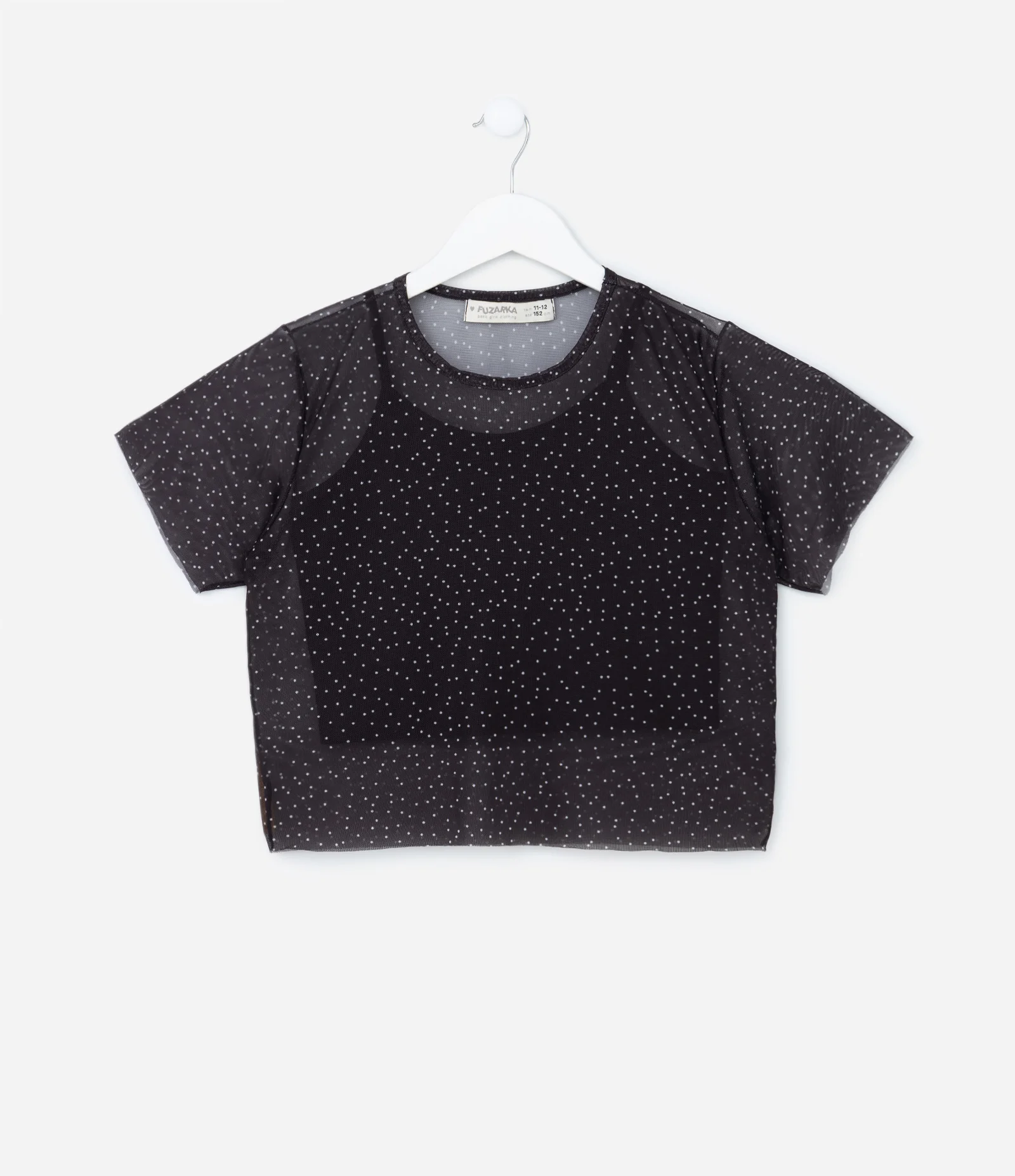 Camiseta Infantil com Sobreposição e Estampa Poá - Tam 5 a 14 Anos Preto 1