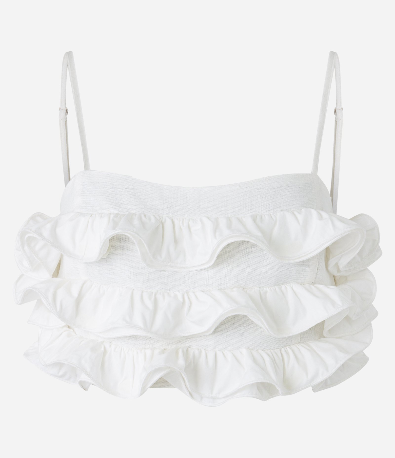 Blusa Cropped em Viscose e Linho com Babados Branco 5