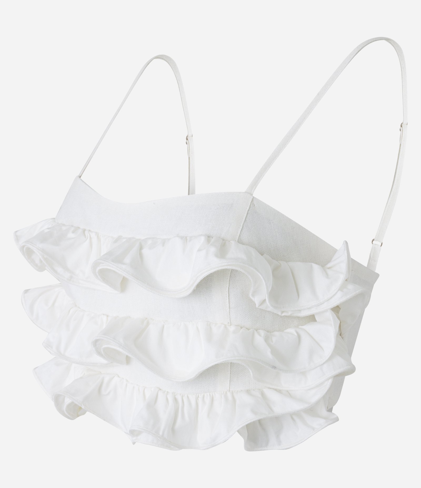 Blusa Cropped em Viscose e Linho com Babados Branco 6