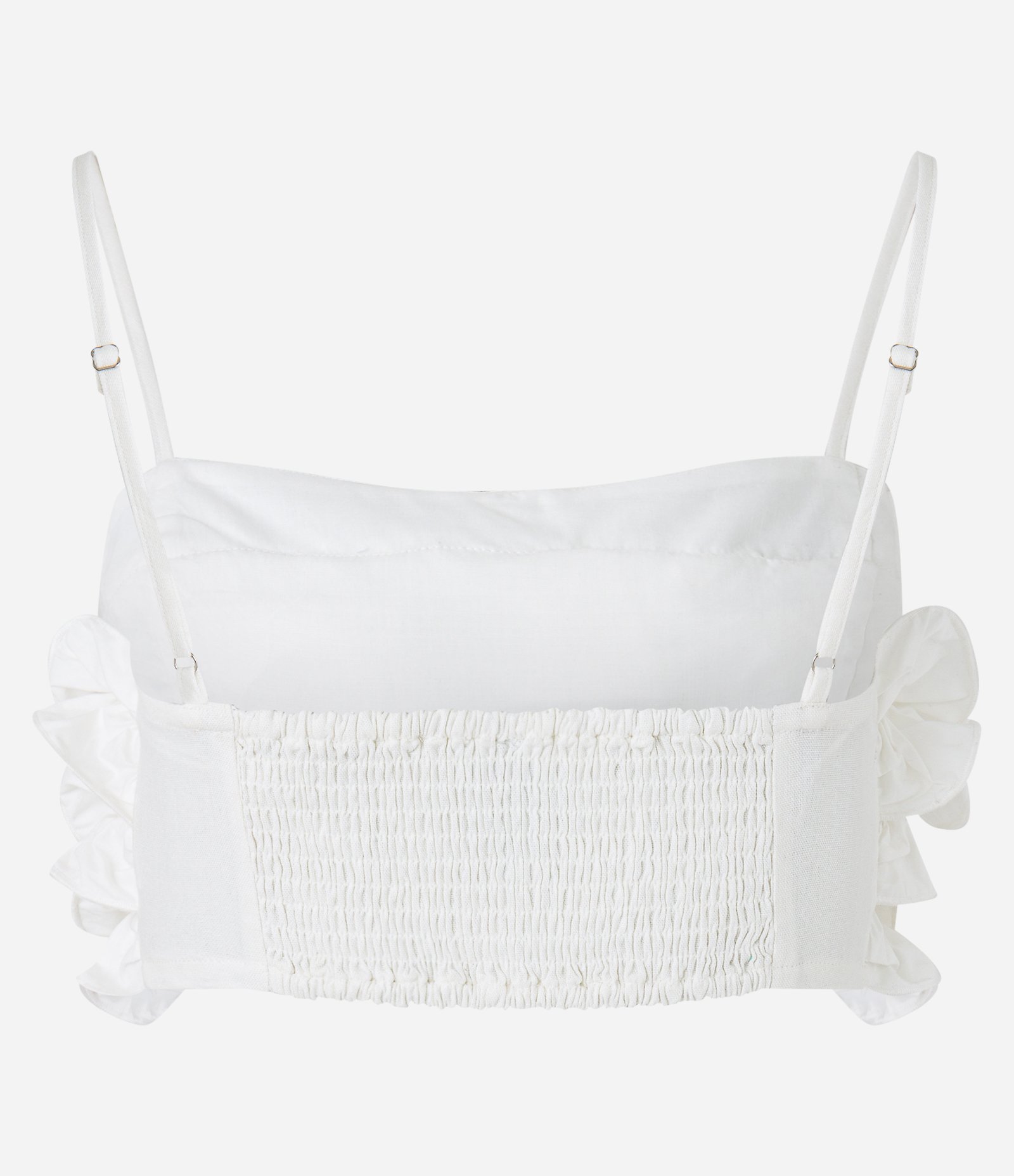 Blusa Cropped em Viscose e Linho com Babados Branco 7
