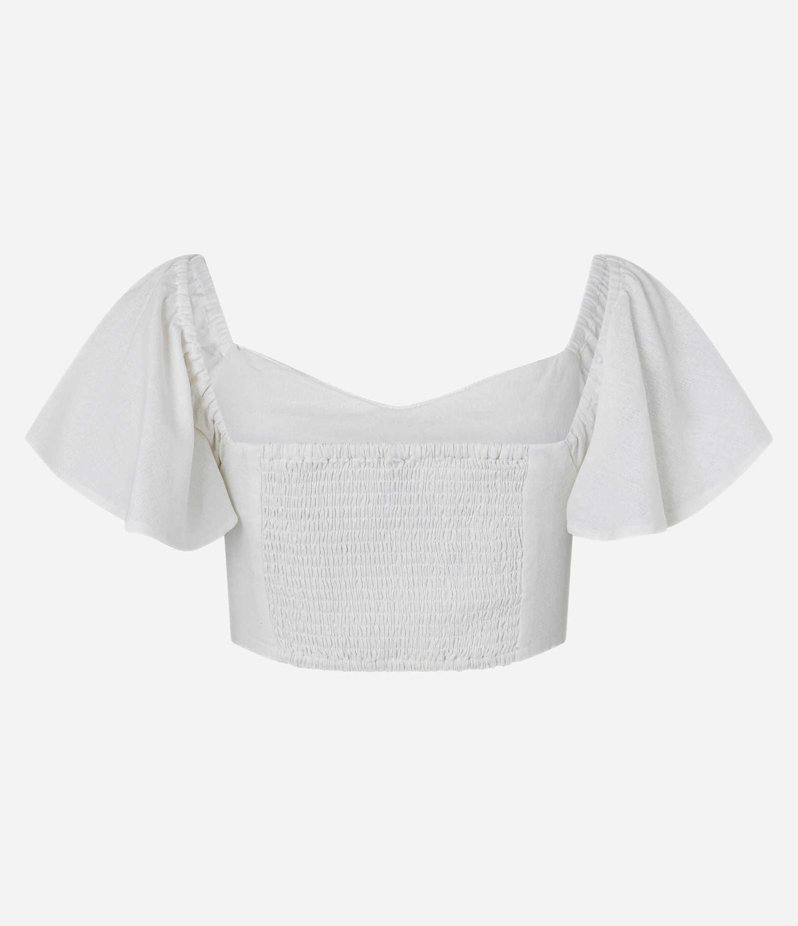 Blusa Curta em Viscose e Linho com Babados nas Mangas Branco 6
