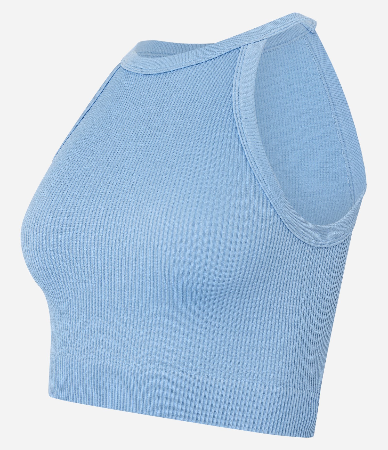 Blusa Cropped Sem Manga e Sem Costura com Decote Halter Azul 5