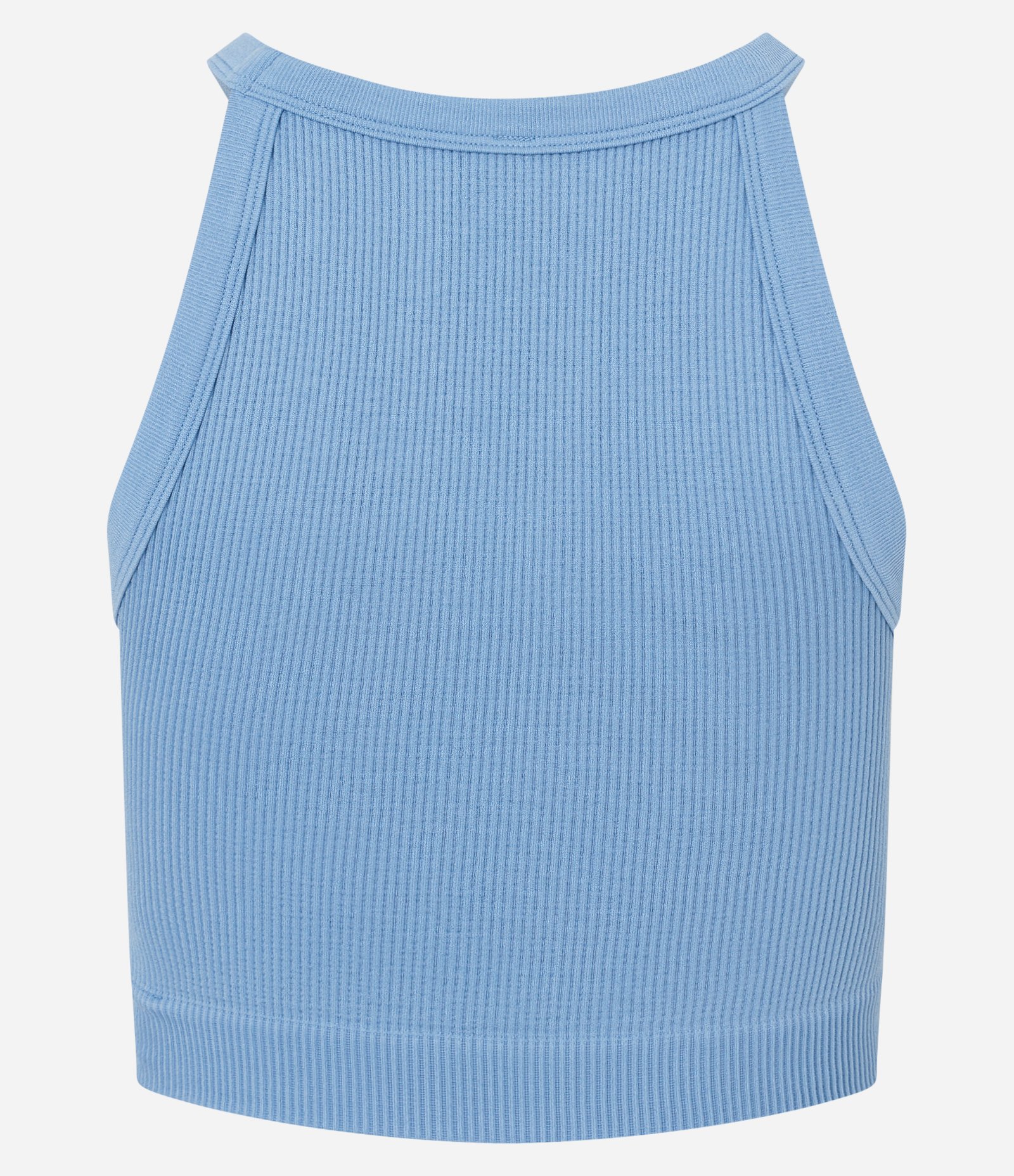 Blusa Cropped Sem Manga e Sem Costura com Decote Halter Azul 6
