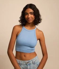 Blusa Cropped Sem Manga e Sem Costura com Decote Halter