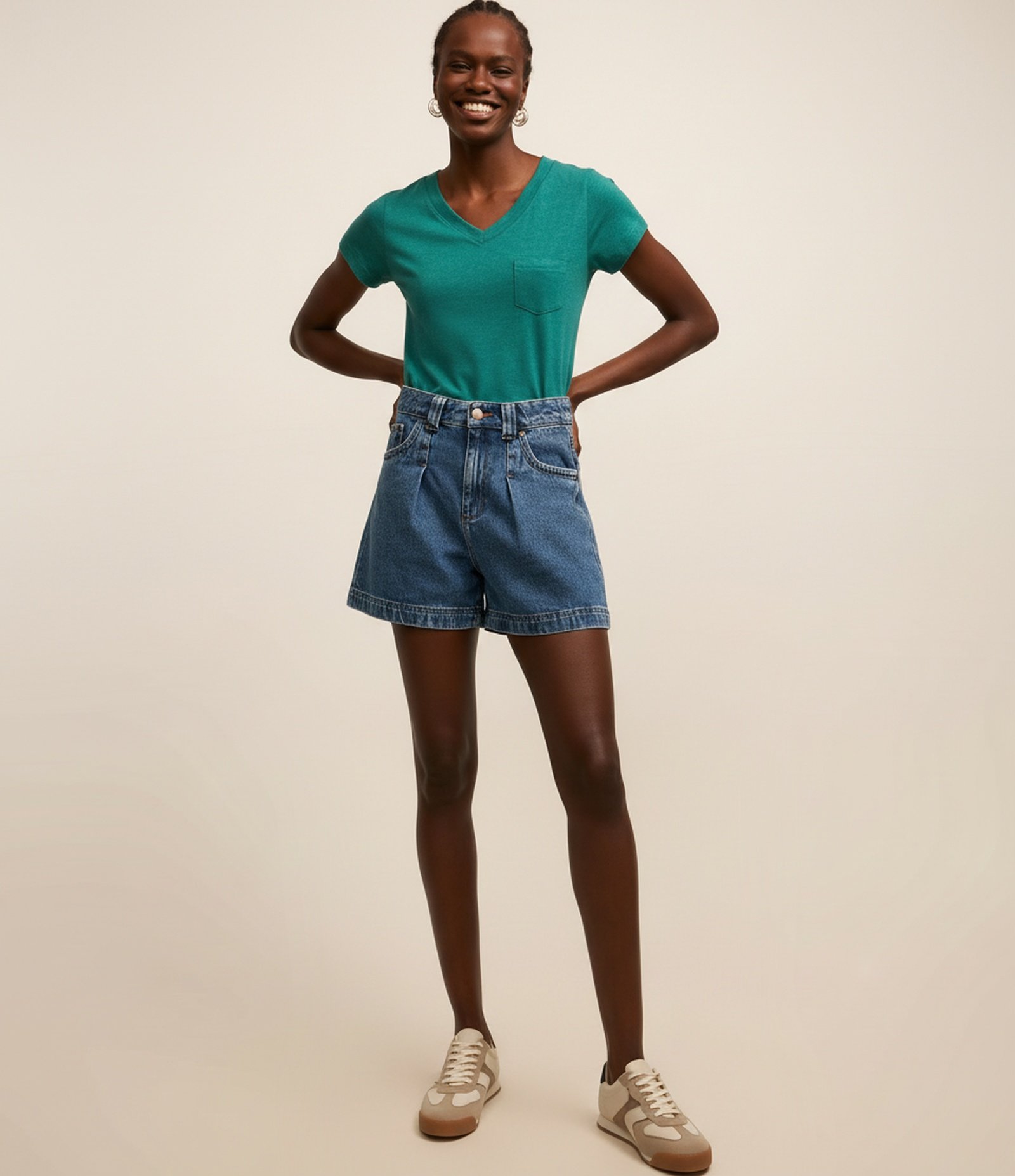 Blusa Básica em Algodão com Bolsinho Frontal Verde 5