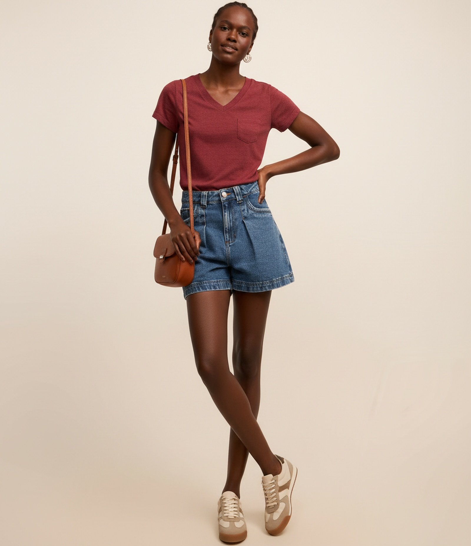 Blusa Básica em Algodão com Bolsinho Frontal Bordô 5