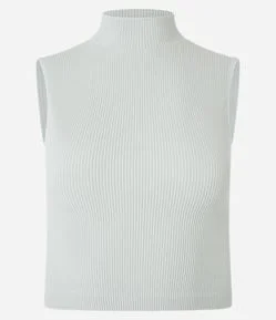 Blusa Regata em Poliamida Canelada Sem Costura e com Golinha Alta