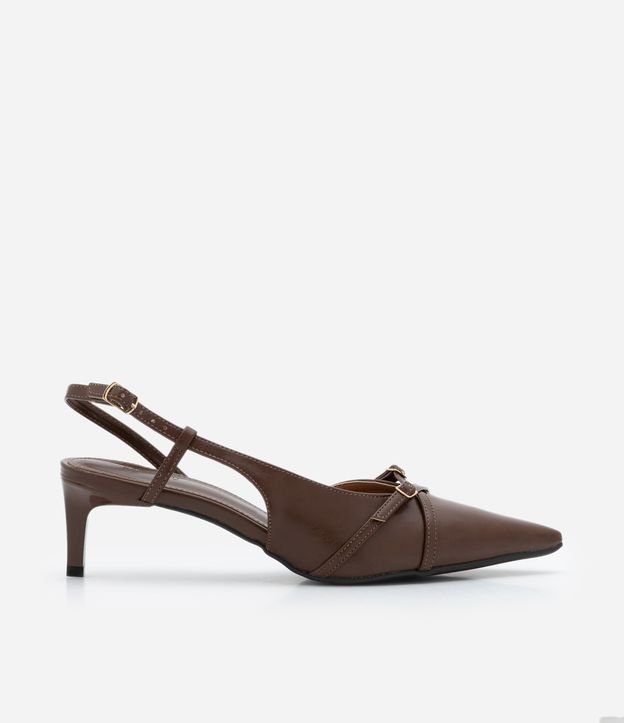 Sapato Scarpin Slingback com Fivelas e Bico Fino