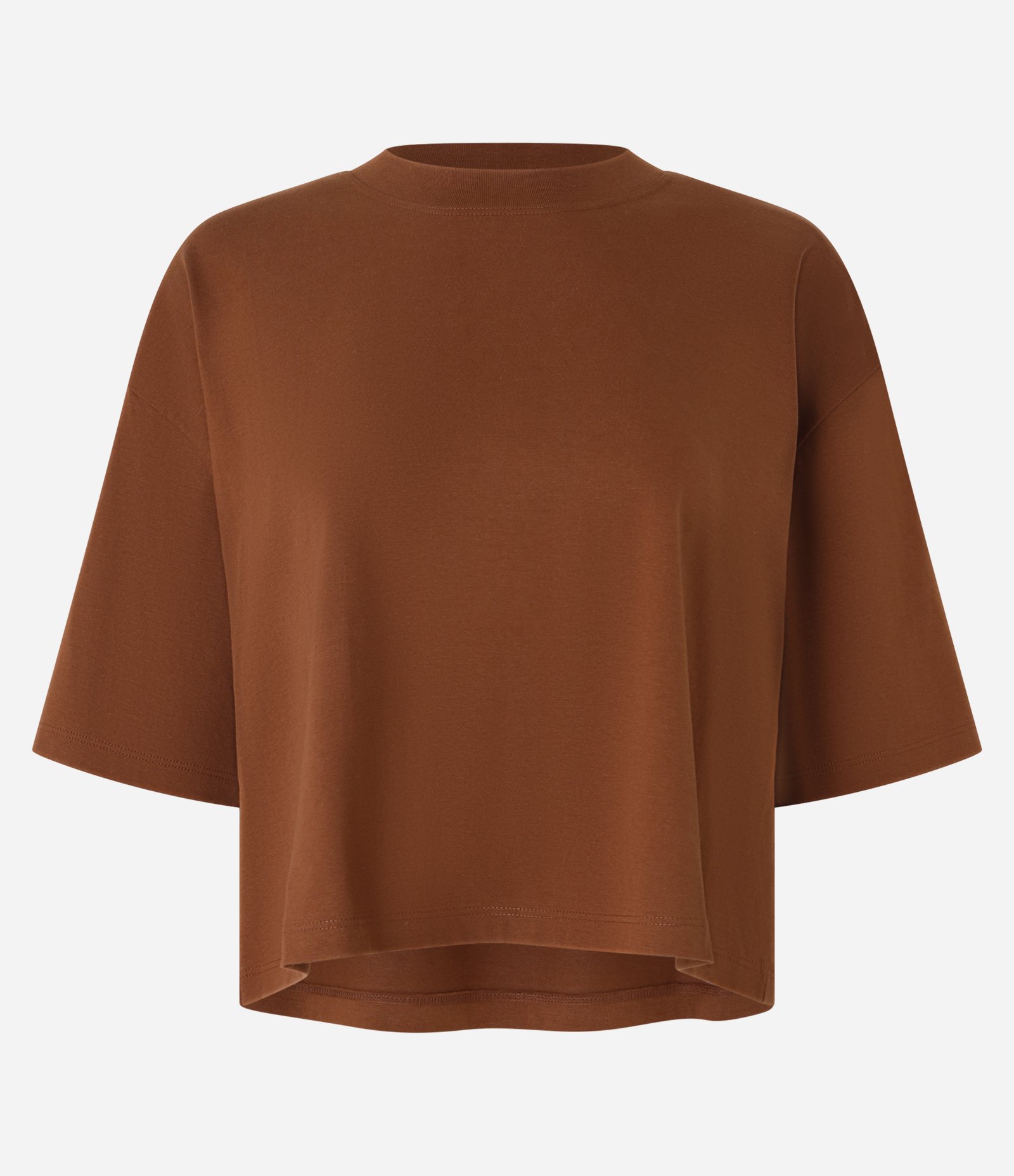 Camiseta Cropped Oversized em Algodão Peruano Marrom Telha 3