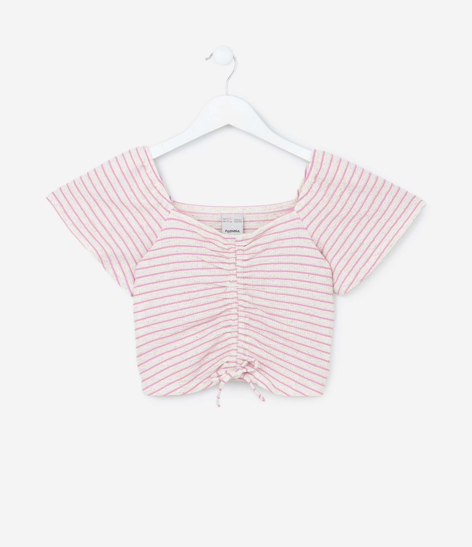 Blusa Cropped Infantil Texturizada com Ajuste - Tam 5 a 14 Anos Rosa 1