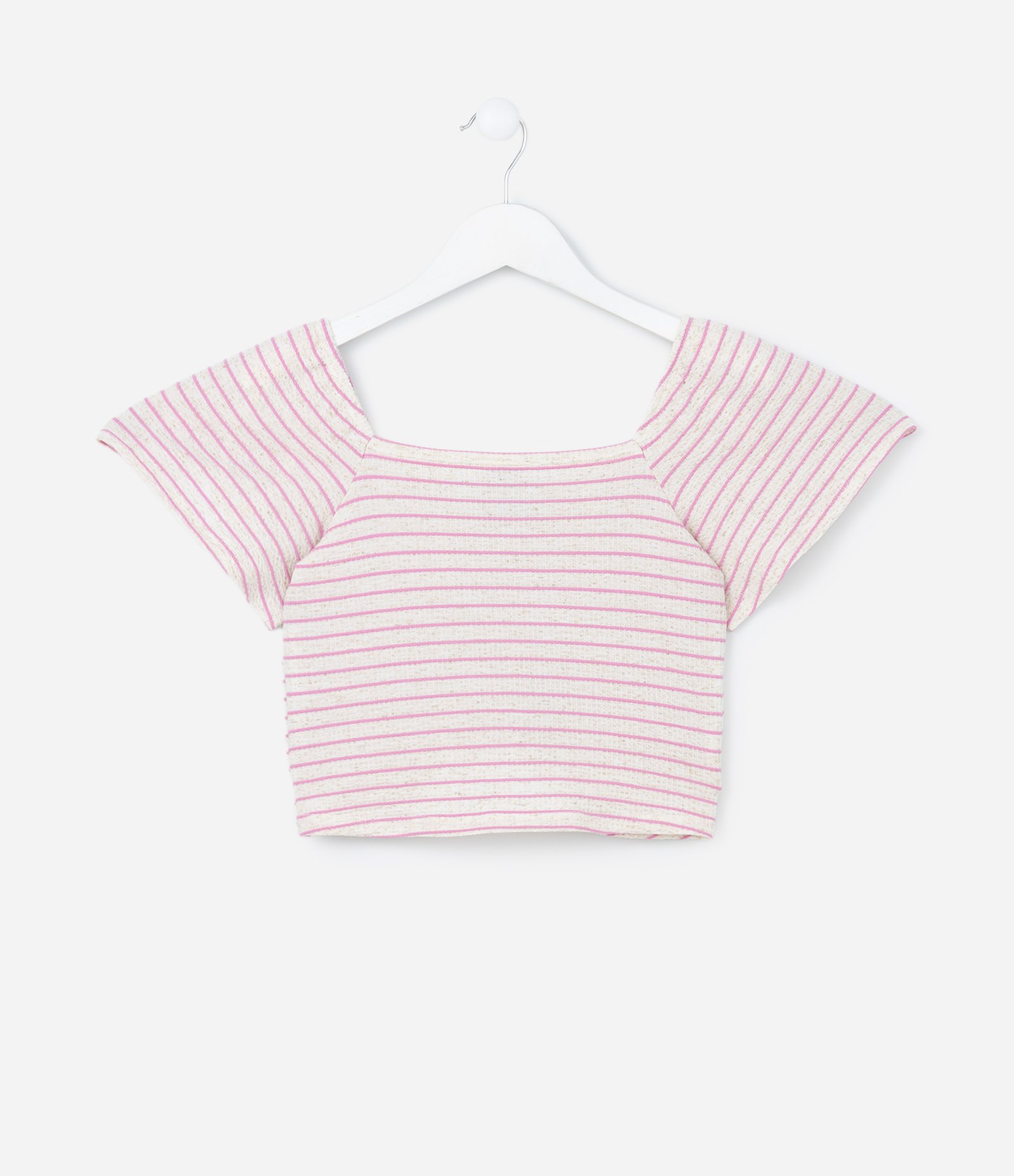 Blusa Cropped Infantil Texturizada com Ajuste - Tam 5 a 14 Anos Rosa 2