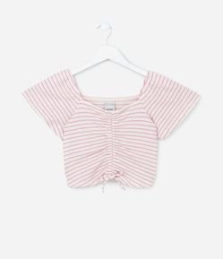 Blusa Cropped Infantil Texturizada com Ajuste - Tam 5 a 14 Anos