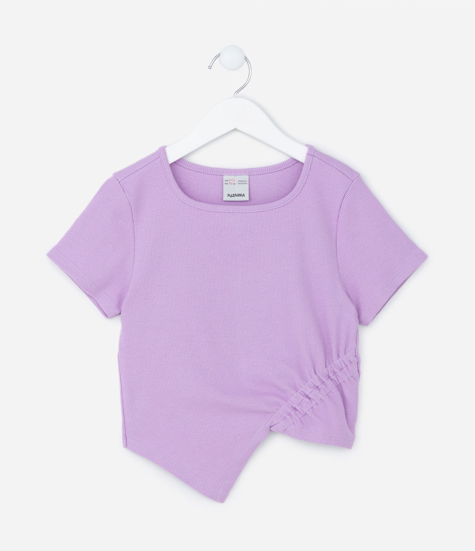 Blusa Baby Look Infantil Canelada com Barra Assimétrica - Tam 7 a 14 Anos Roxo 1