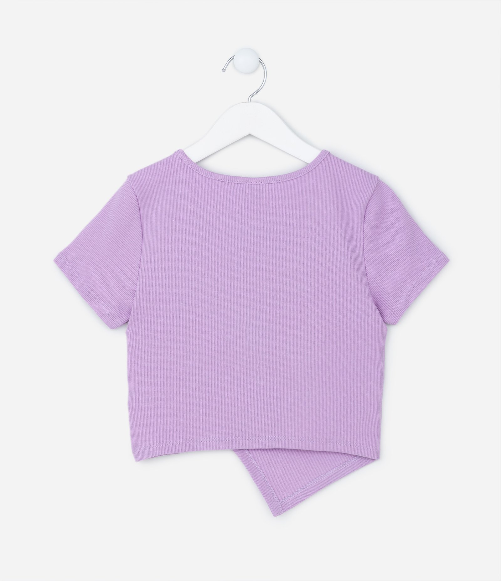 Blusa Baby Look Infantil Canelada com Barra Assimétrica - Tam 7 a 14 Anos Roxo 2