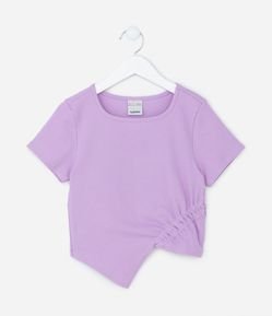 Blusa Baby Look Infantil Canelada com Barra Assimétrica - Tam 7 a 14 Anos