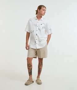 Bermuda em Algodão com Cós Elástico e Textura