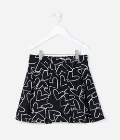 Saia Plissada Infantil com Estampa de Corações - Tam 5 a 14 Anos