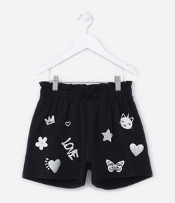 Short Clochard Infantil em Cotton com Estampa Doodles - Tam 5 a 14 Anos