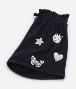 Short Clochard Infantil em Cotton com Estampa Doodles - Tam 5 a 14 Anos