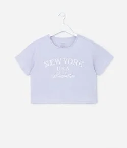 Camiseta Cropped Infantil com Lettering New York -Tam 5 a 14 Anos