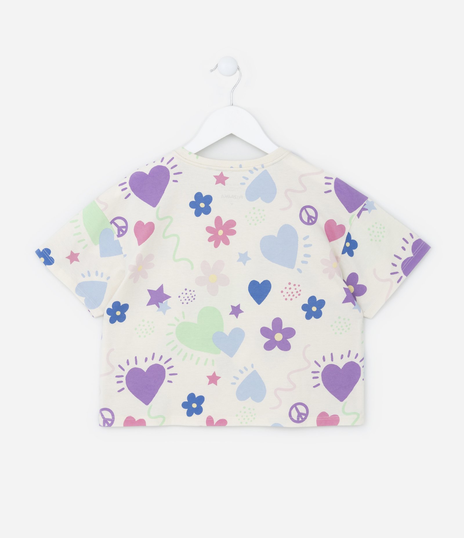Camiseta Cropped Infantil com Estampa Corações - Tam 5 a 14 Anos Multicores 2