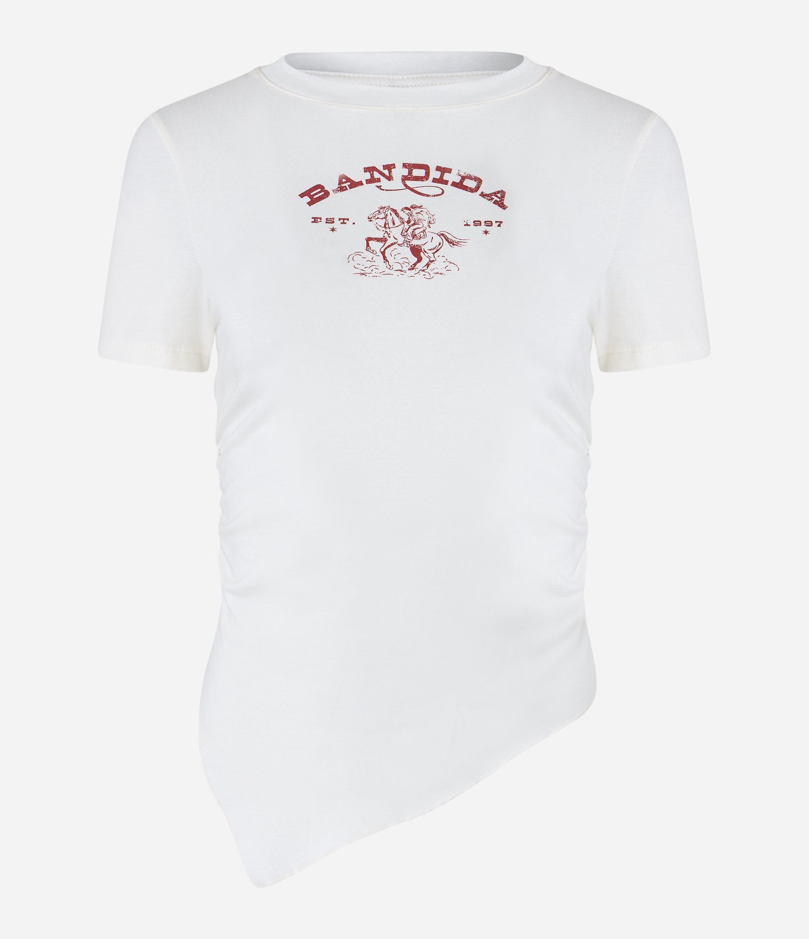 Blusa em Algodão com Estampa Bandida e Barra Assimétrica Branco 6